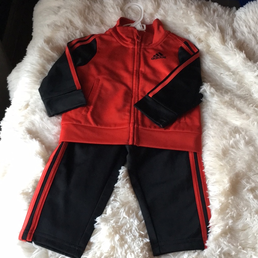 Baby Boy Black & Red Adidas Track Suit. 12M